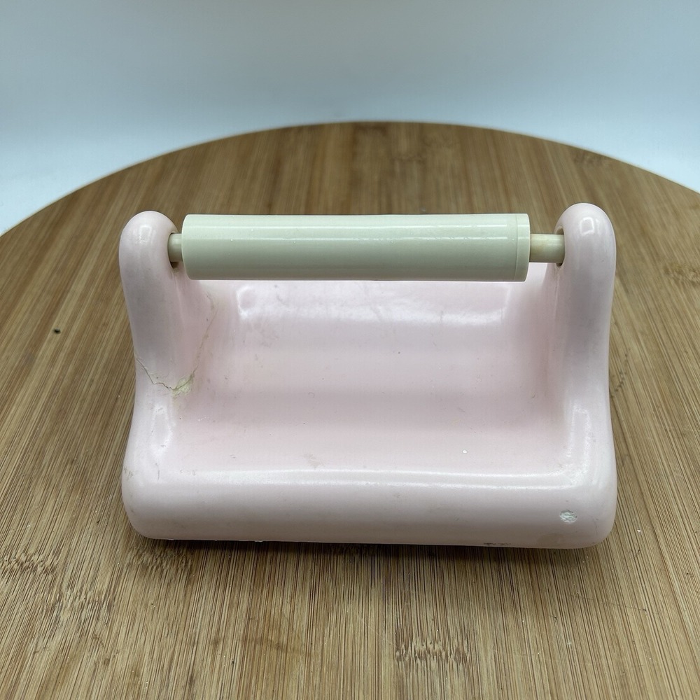 Vtg Pink Porcelain Ceramic Wall Mount Tile-in Bathroom Toilet Paper Mosaic Flaw